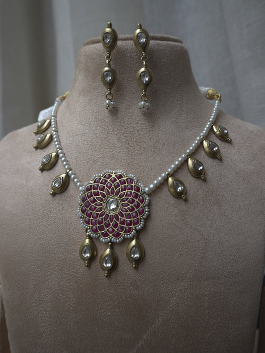 Regalia Ruby Lotus Polki Necklace Set