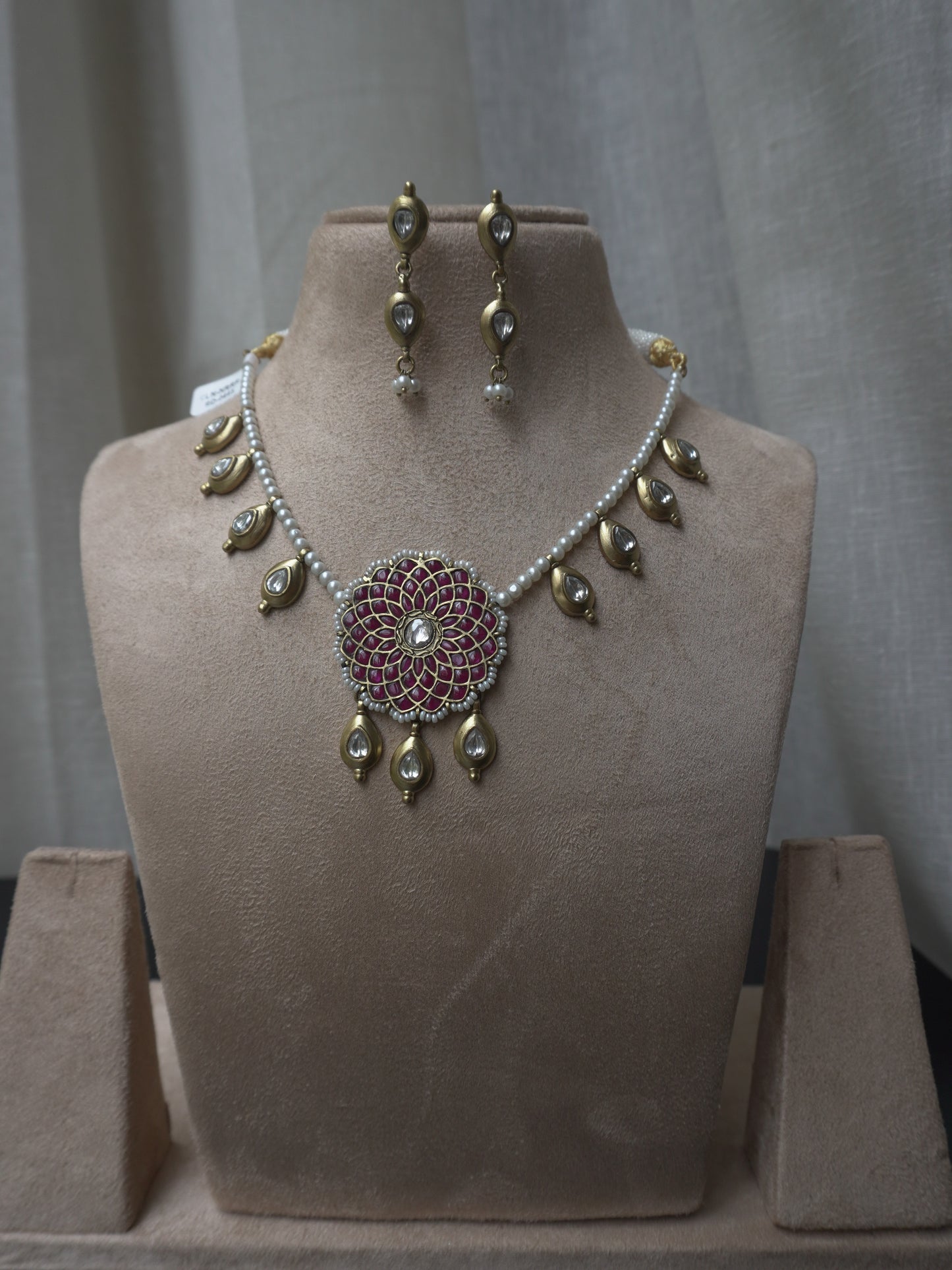 Regalia Ruby Lotus Polki Necklace Set