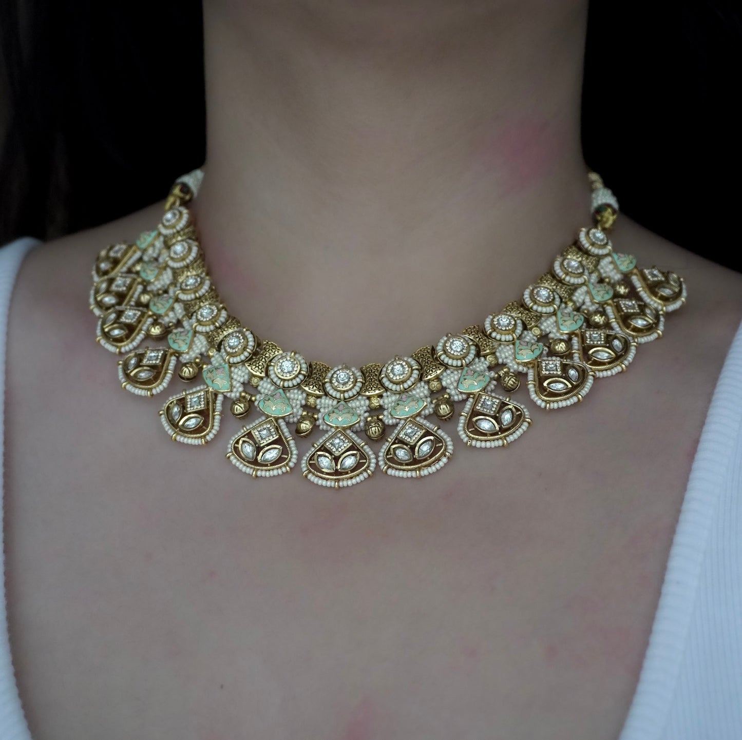 Ravya Mint Rajwada Necklace Set (Necklace & Earrings)
