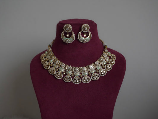Ravya Mint Rajwada Necklace Set (Necklace & Earrings)