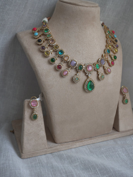 Multicolor Royal Drop Necklace Set