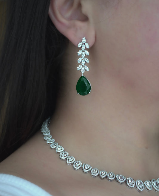 Emerald Drop Diamond Necklace (Necklace & Earrings)