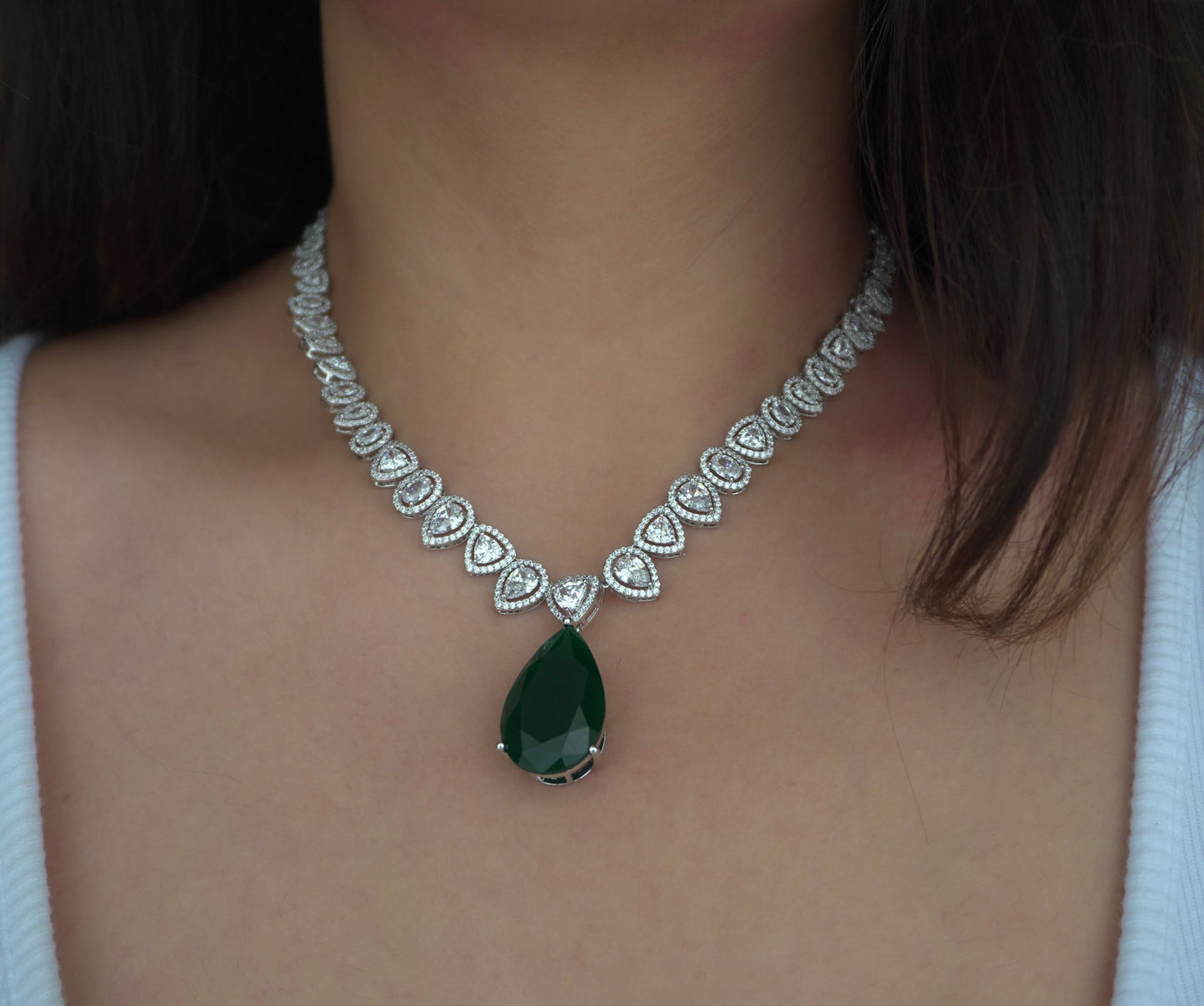 Emerald Drop Diamond Necklace (Necklace & Earrings)