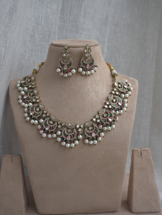 Aadhira Polki Pearl Necklace Set