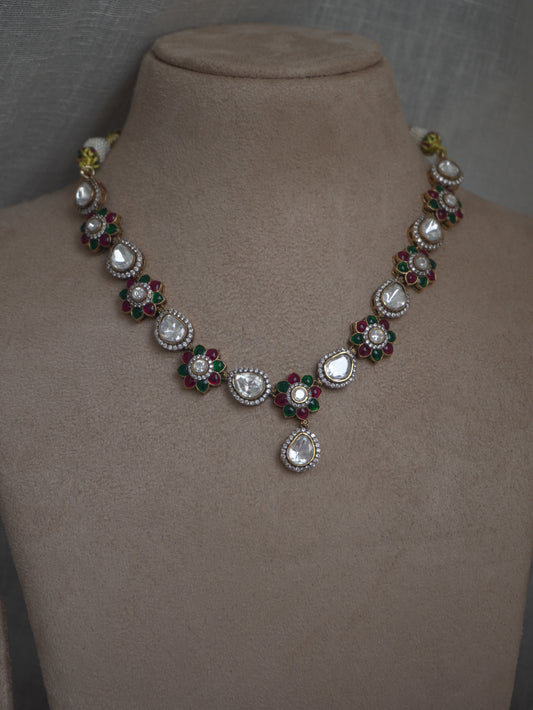 Multicolor Floral Polki Necklace Set