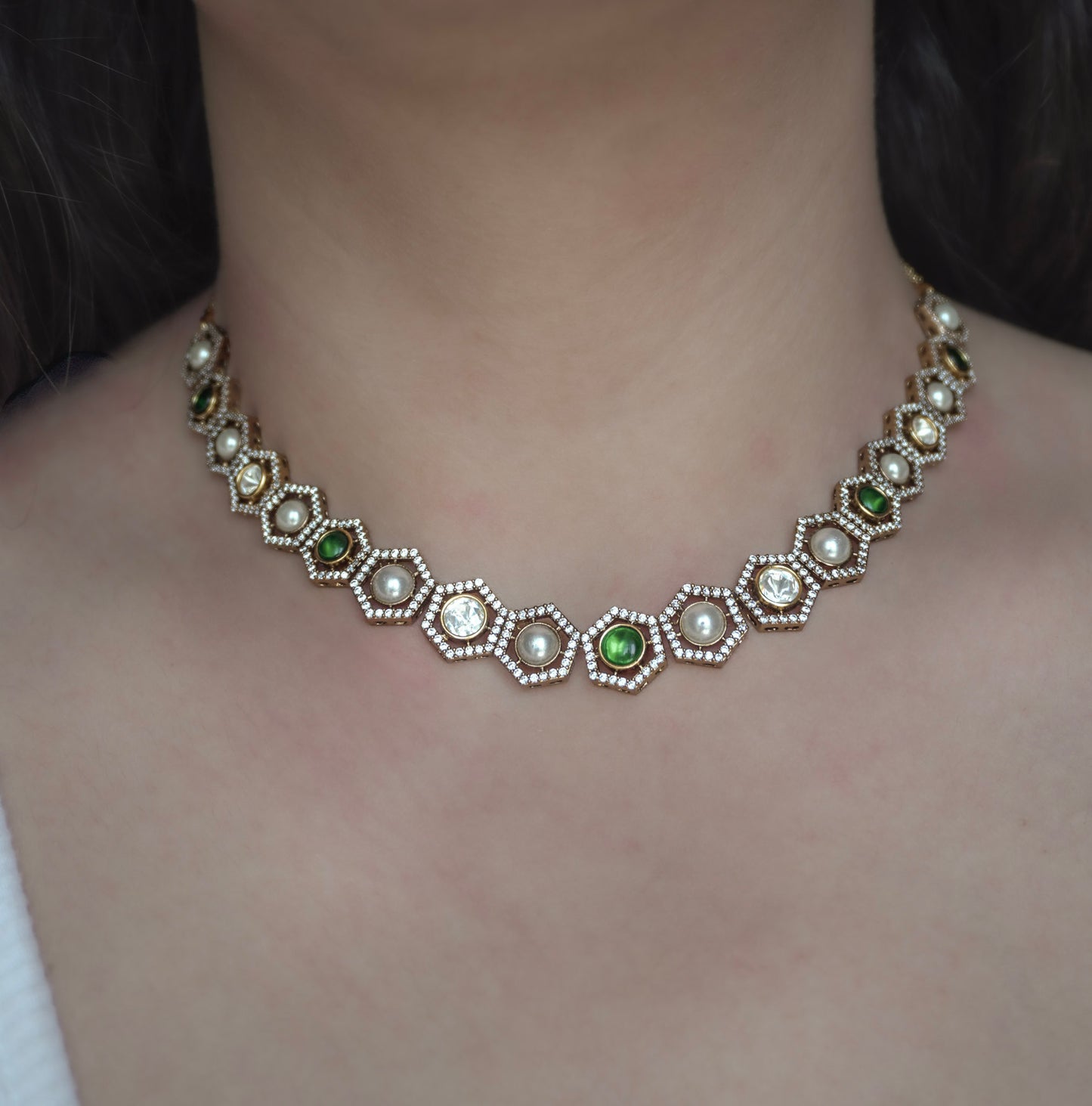 Victorian Hexa Necklace Set (Necklace & Earrings)