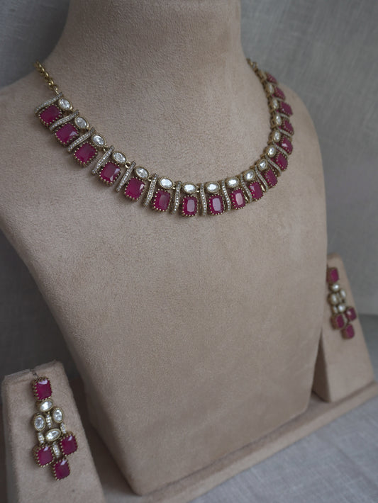 Ruby Square Cut Necklace Set