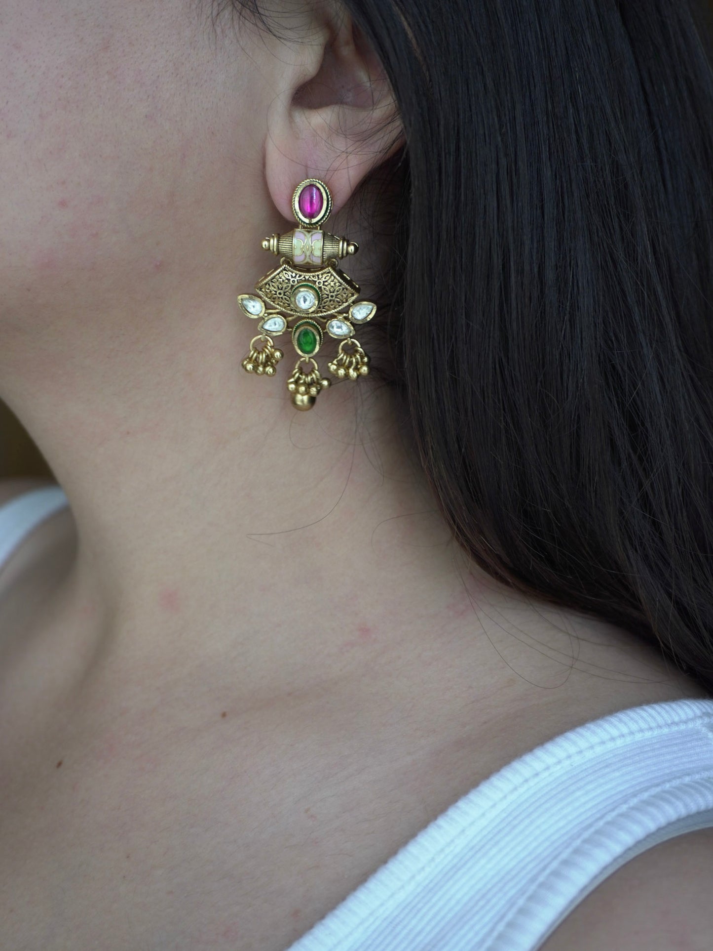 Antique Kundan Pendant Necklace Set (Necklace & Earrings)