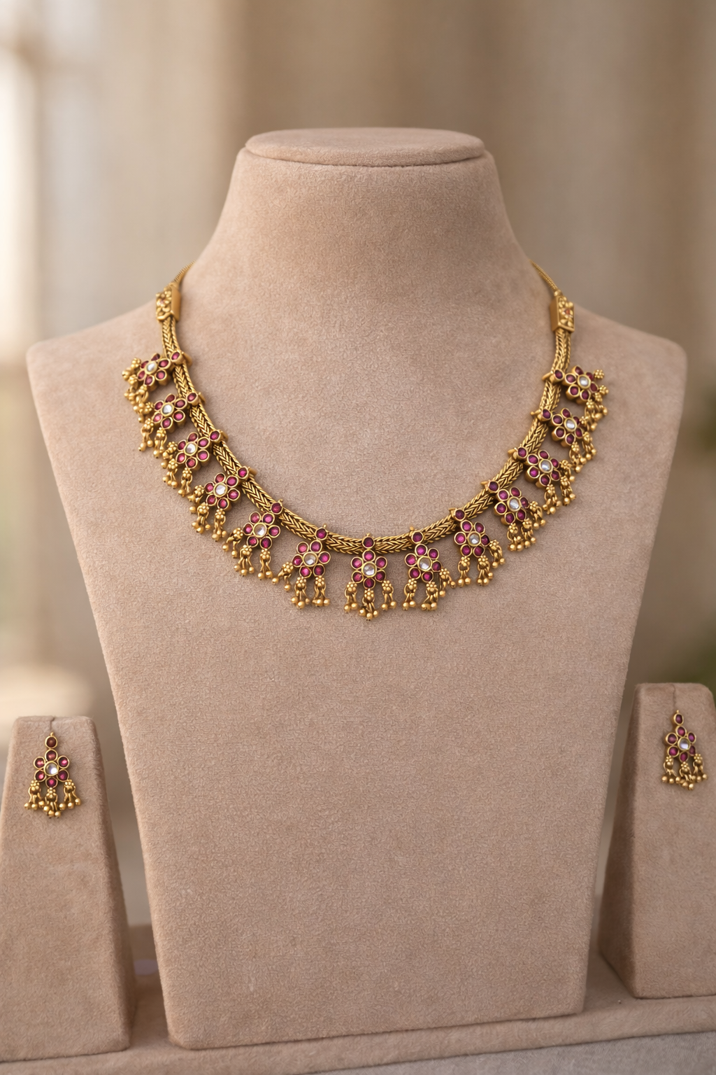 Misha Temple Necklace Set (Necklace & Earrings)