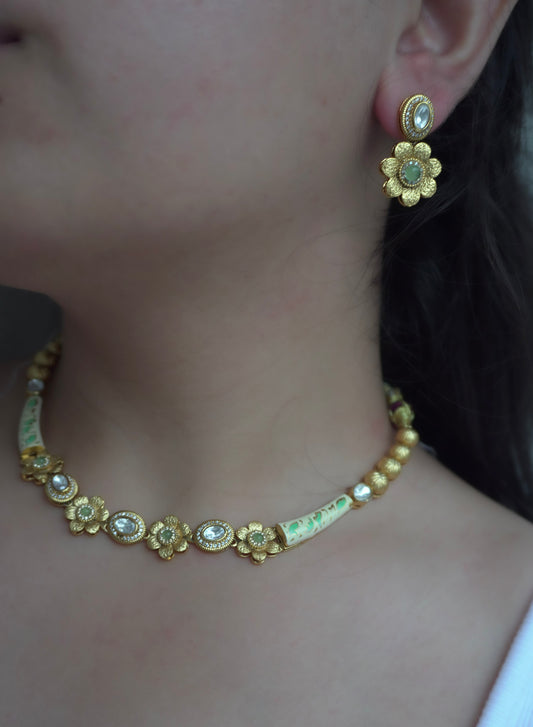Aira Meenakari Floral Necklace Set (Necklace & Earrings)