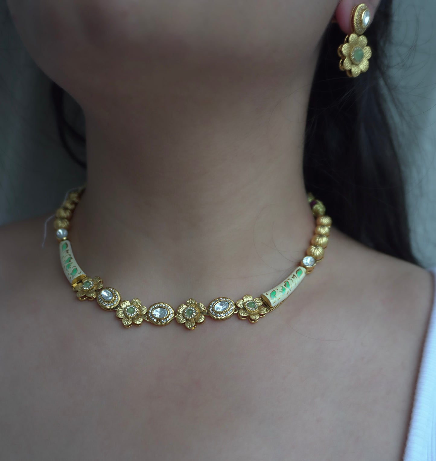 Aira Meenakari Floral Necklace Set (Necklace & Earrings)