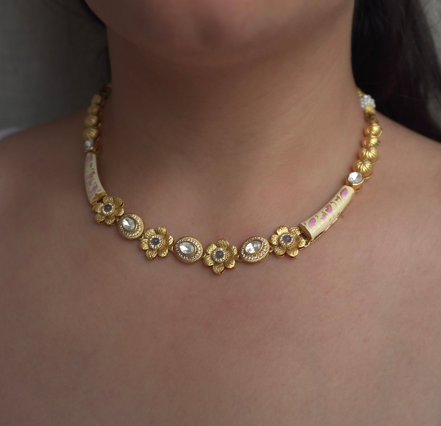 Aira Meenakari Floral Necklace Set (Necklace & Earrings)