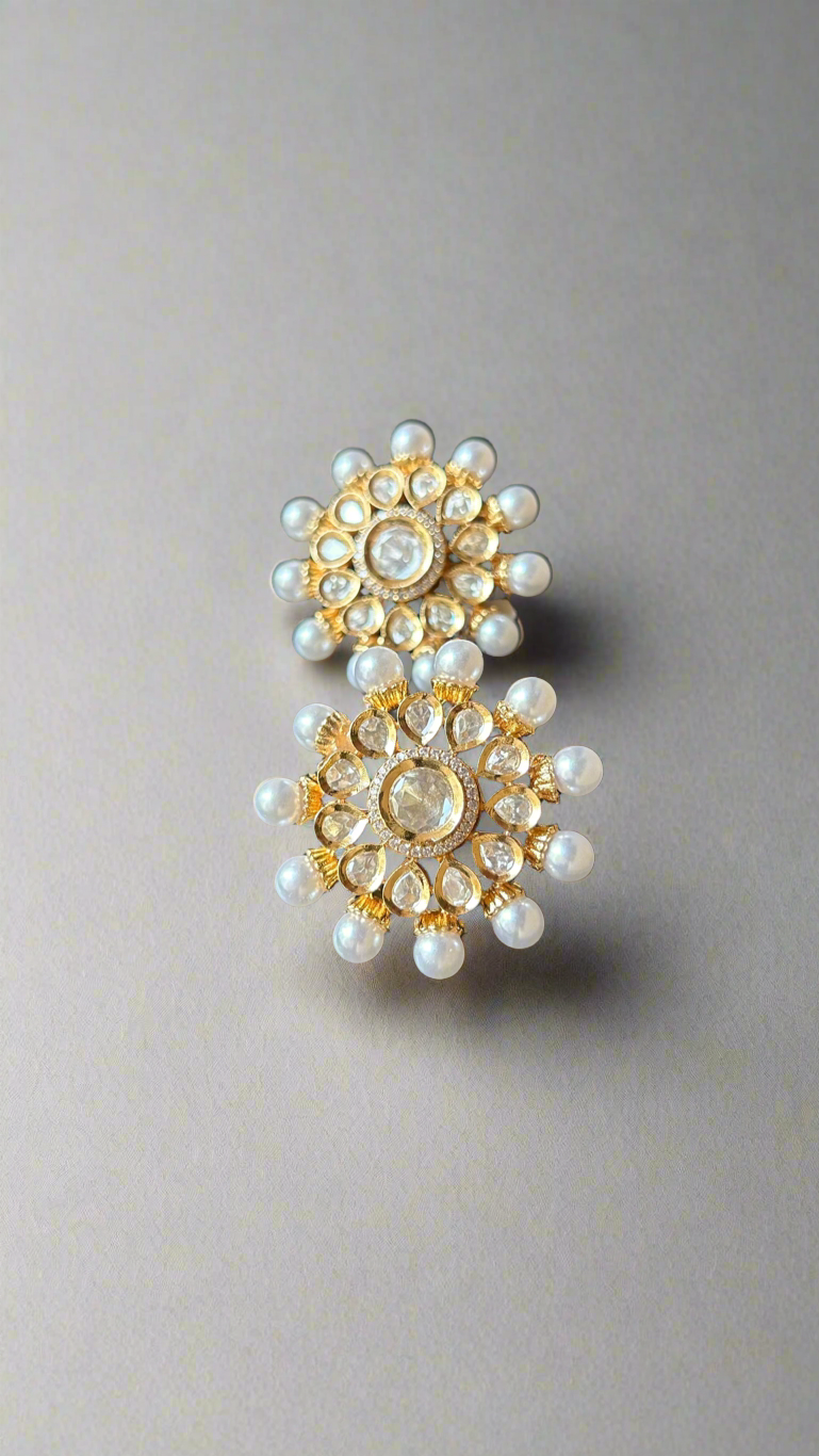Polki Pearl Stud Earrings