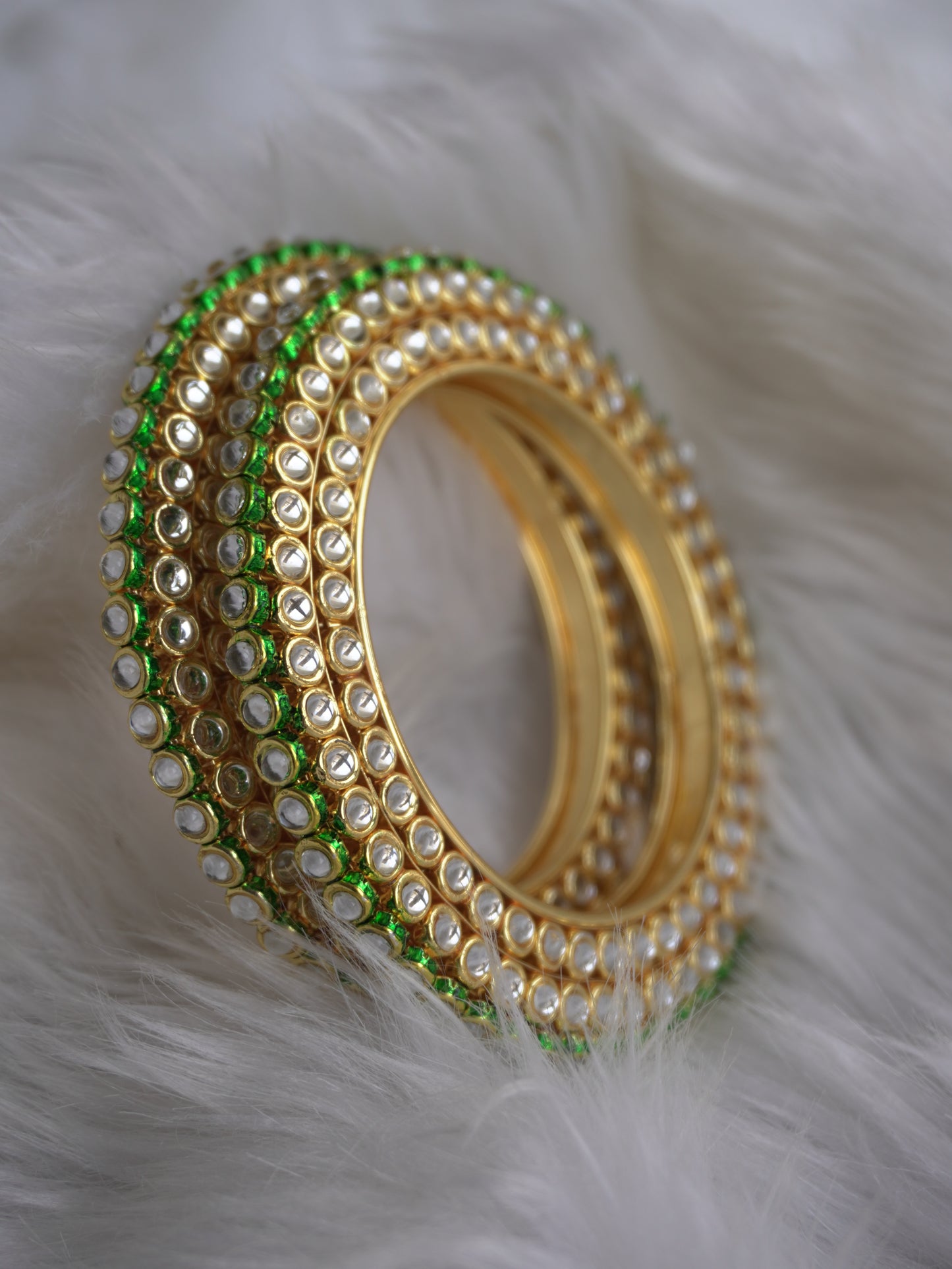 Green Kundan Statement Bangles - Set of 2