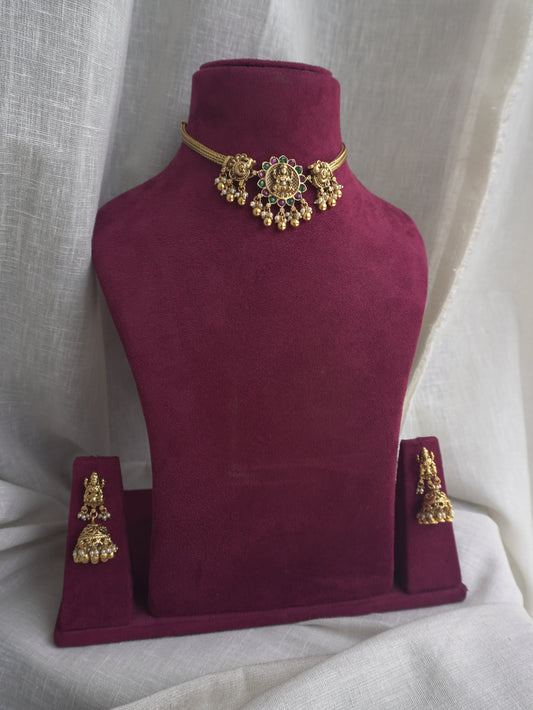 2 in 1 Laxmi Temple Necklace Set (Necklace & Earrings)