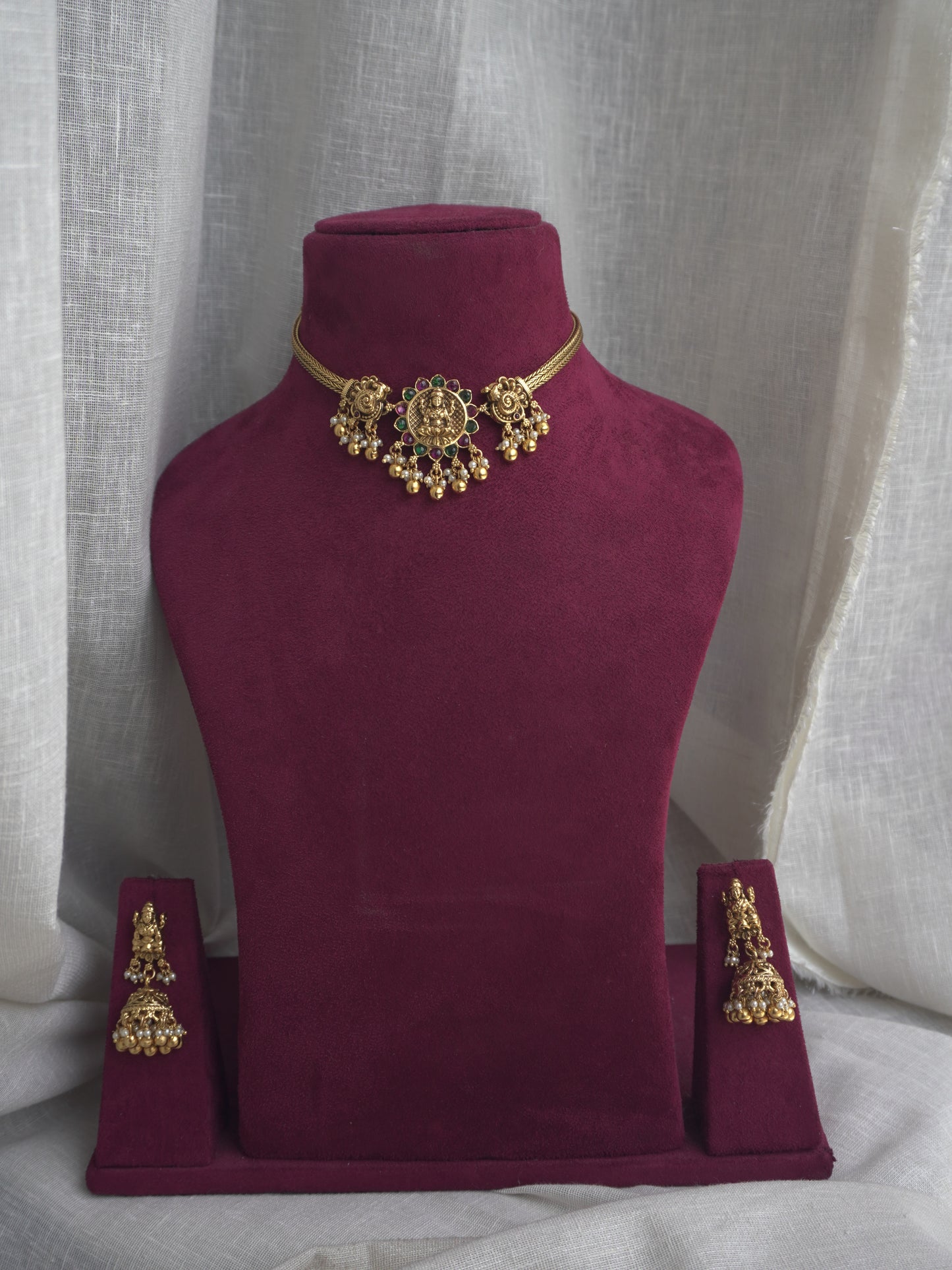 2 in 1 Laxmi Temple Necklace Set (Necklace & Earrings)