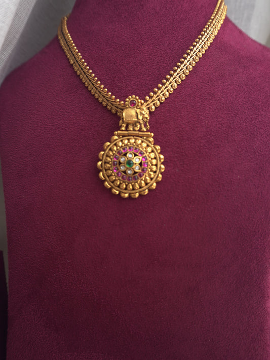 Temple Elephant Pendant Necklace Set (Earrings & Necklace)