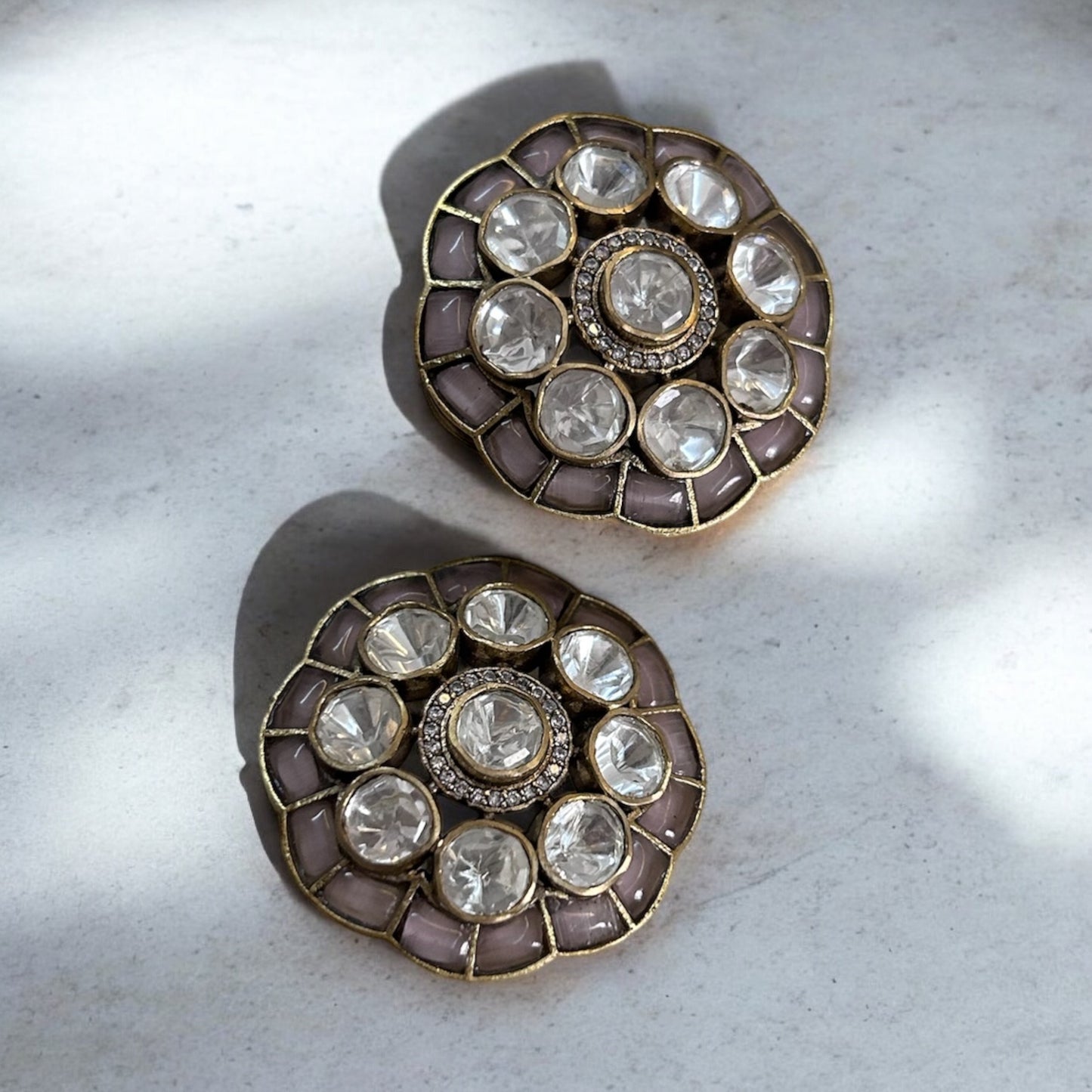 Mossanite Kundan Polki Stud Earrings (Colour Options Available)