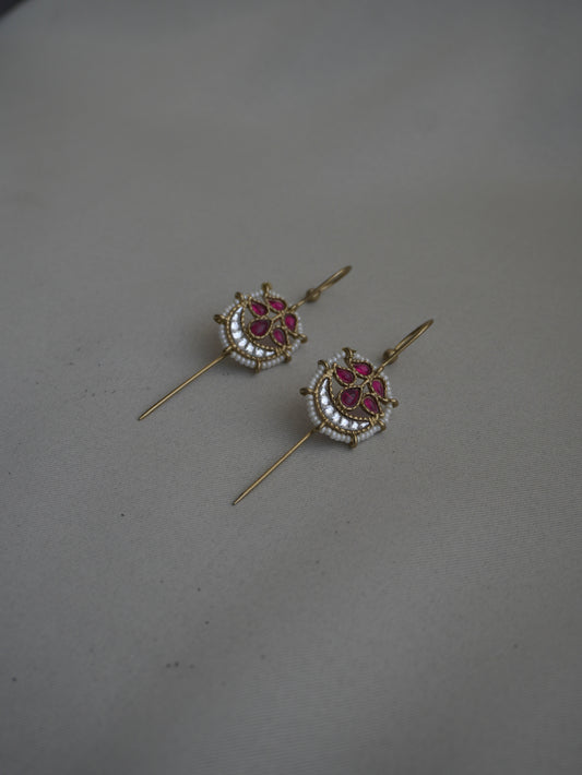 Aaral Green Kundan Crescent Ear Cuffs