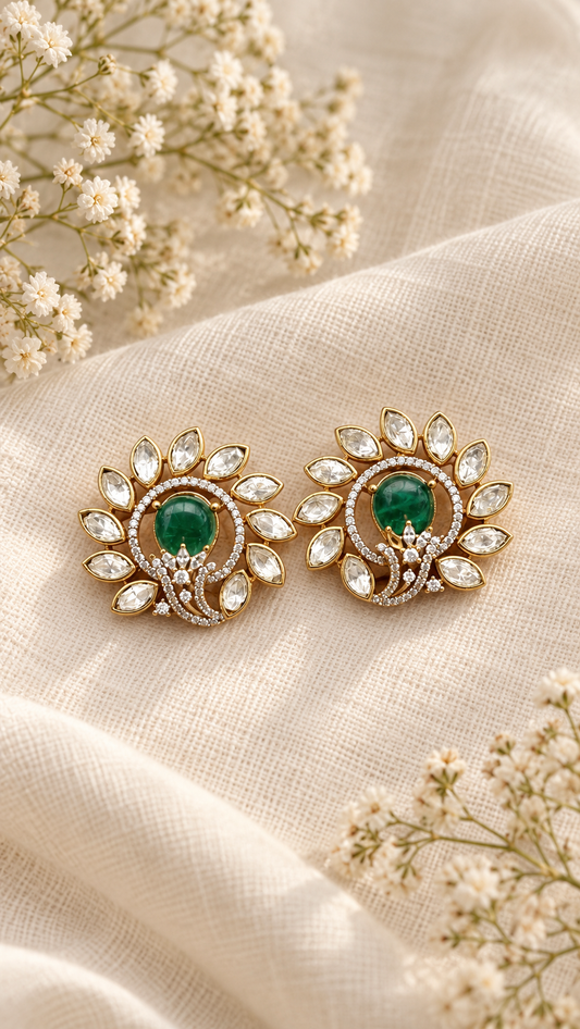 Emerald Kaira Kundan Ear Cuff Earrings (Detachable Studs)