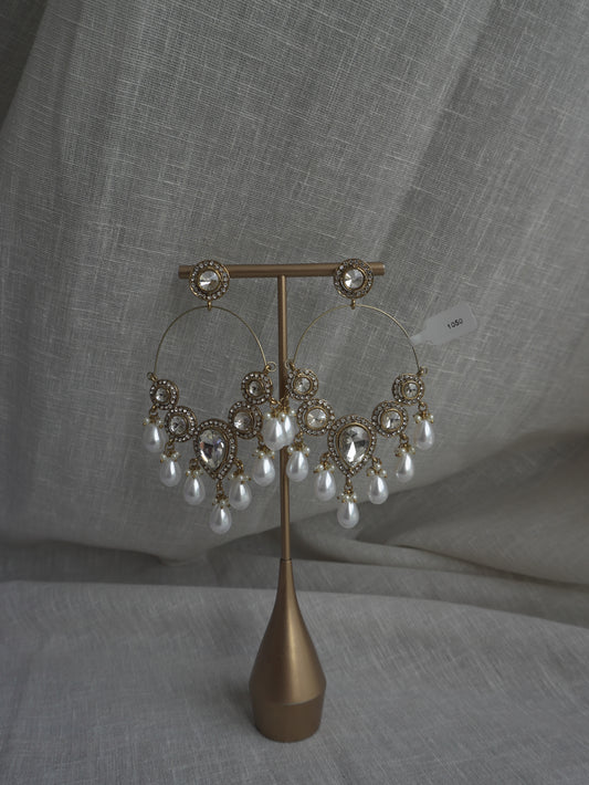 Pearl Drop Chaandbaali Hoop Earrings
