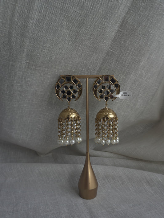 Mirror Pearl Gold Jhumka Earrings