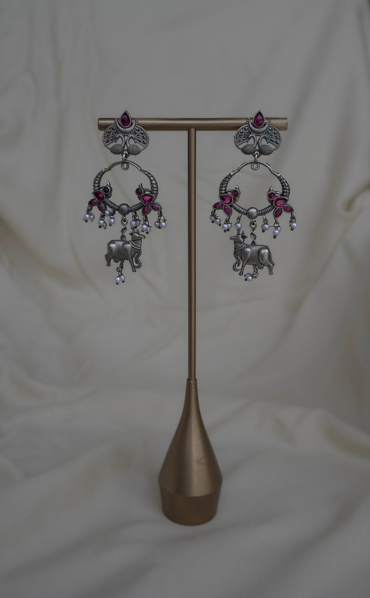 Oxidised Pink Nandi Earrings