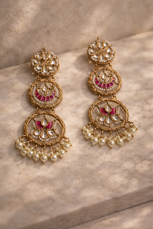 Pink Lotus Chandbaali with Detachable Kanauti