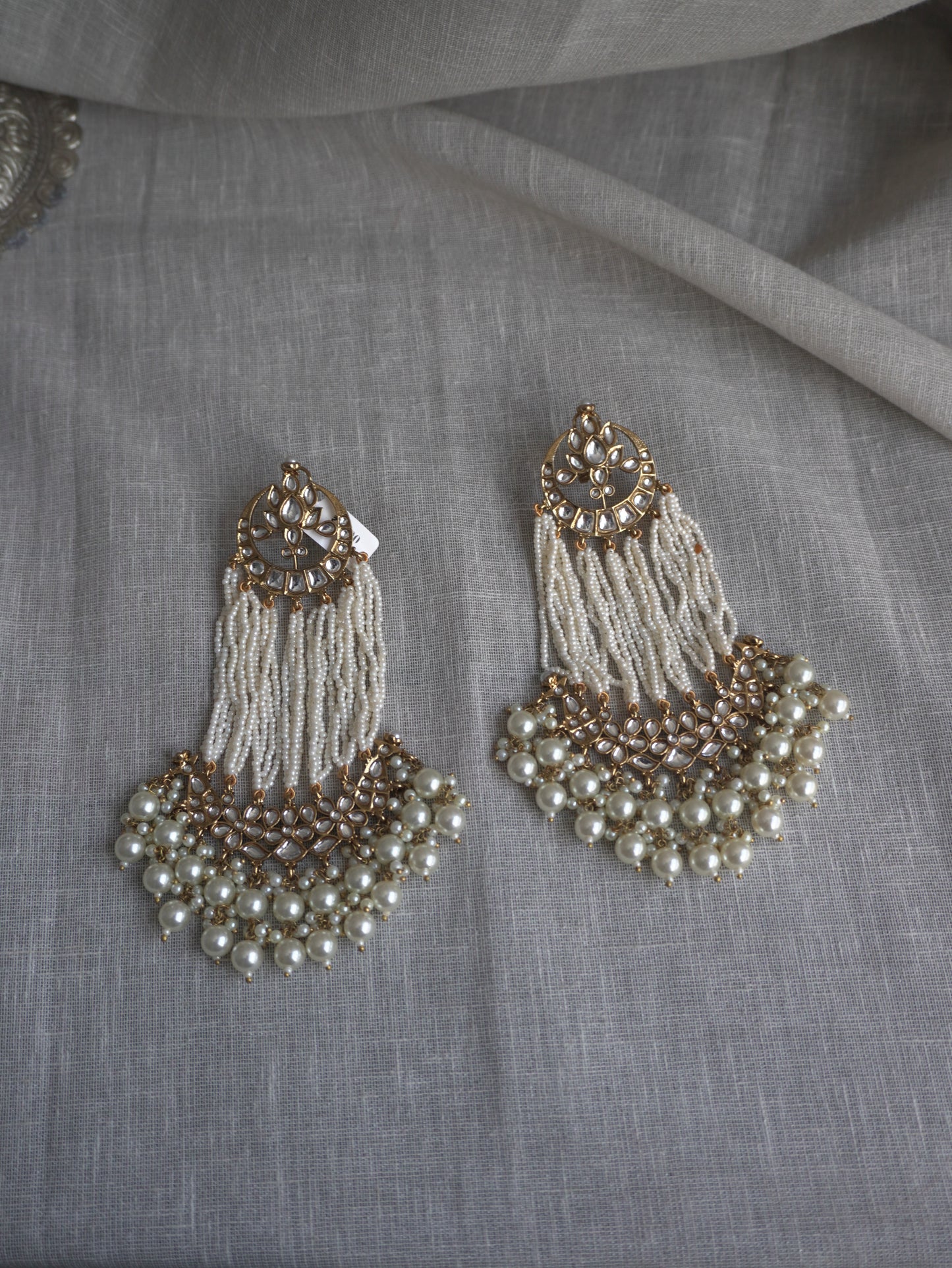 Prisha Pearl Tassel Chandbaali Earrings