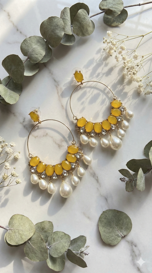 Gem Pearl-Drop Baali Earrings