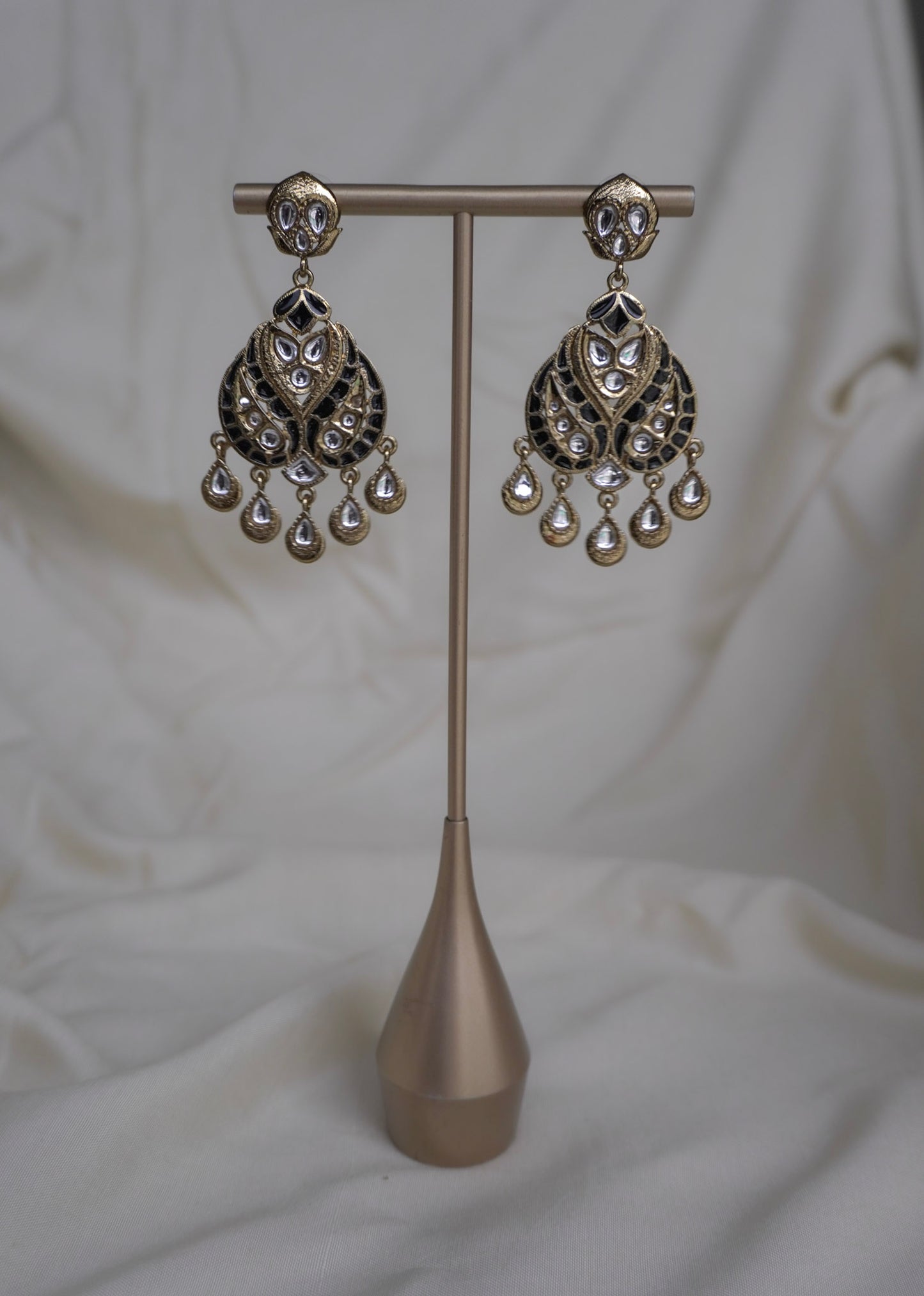 Black Enamel Kundan Earrings