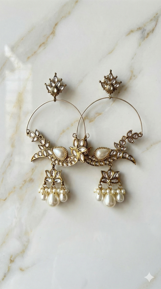 Saanvi Kundan Lotus Hoop Earrings