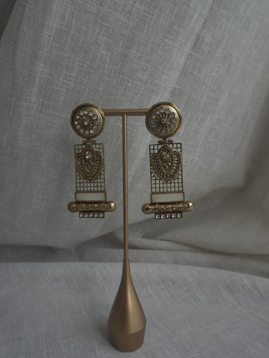 Gold Grid Drama Earrings