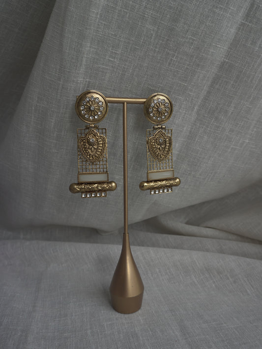 Gold Grid Drama Earrings