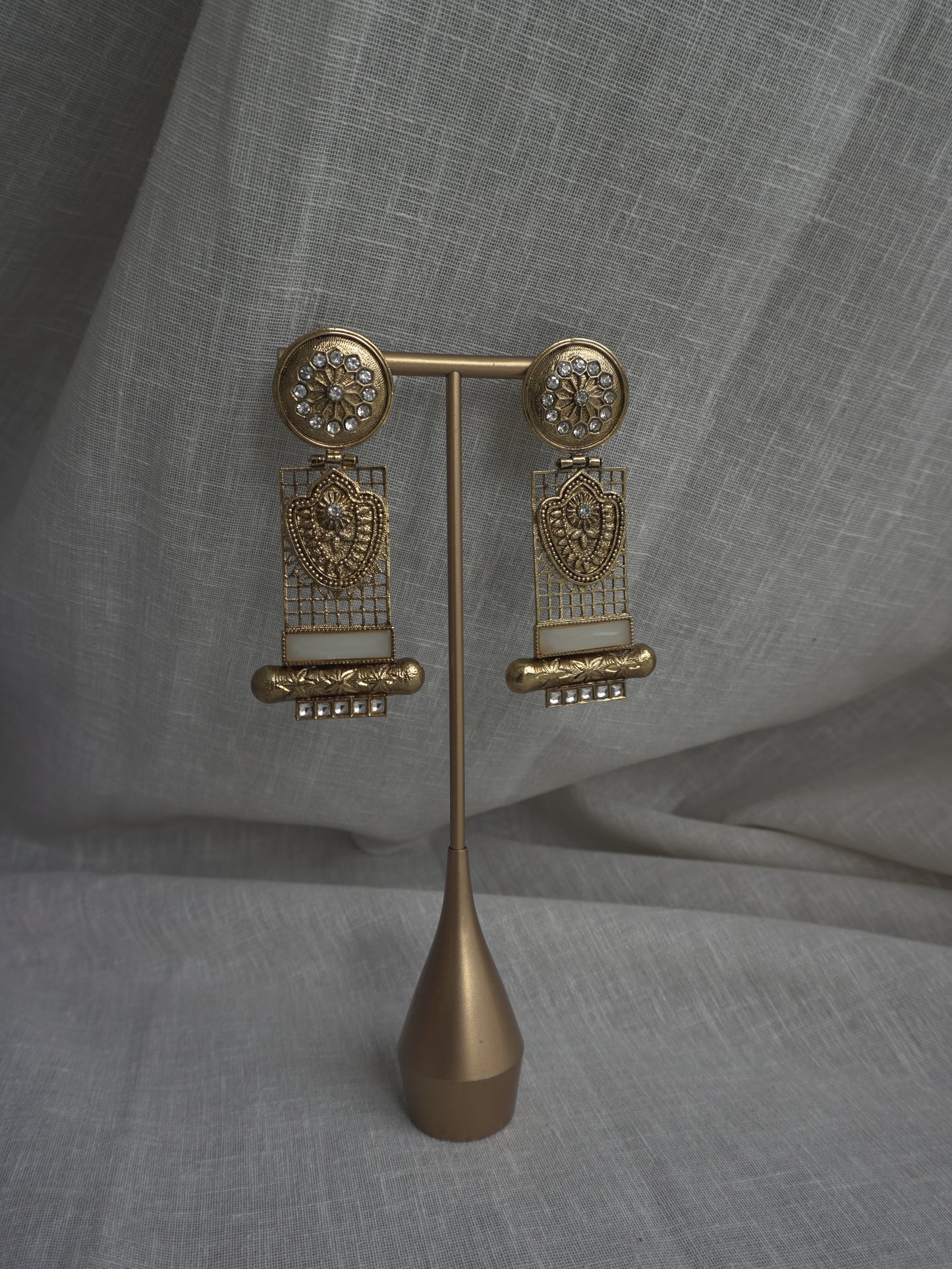 Gold Grid Drama Earrings