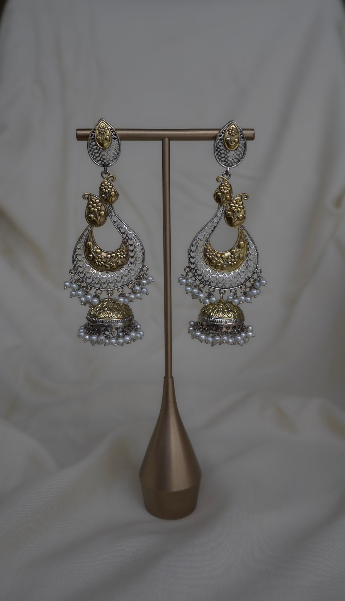 Oxidised Dual Tone Jhumka Earrings