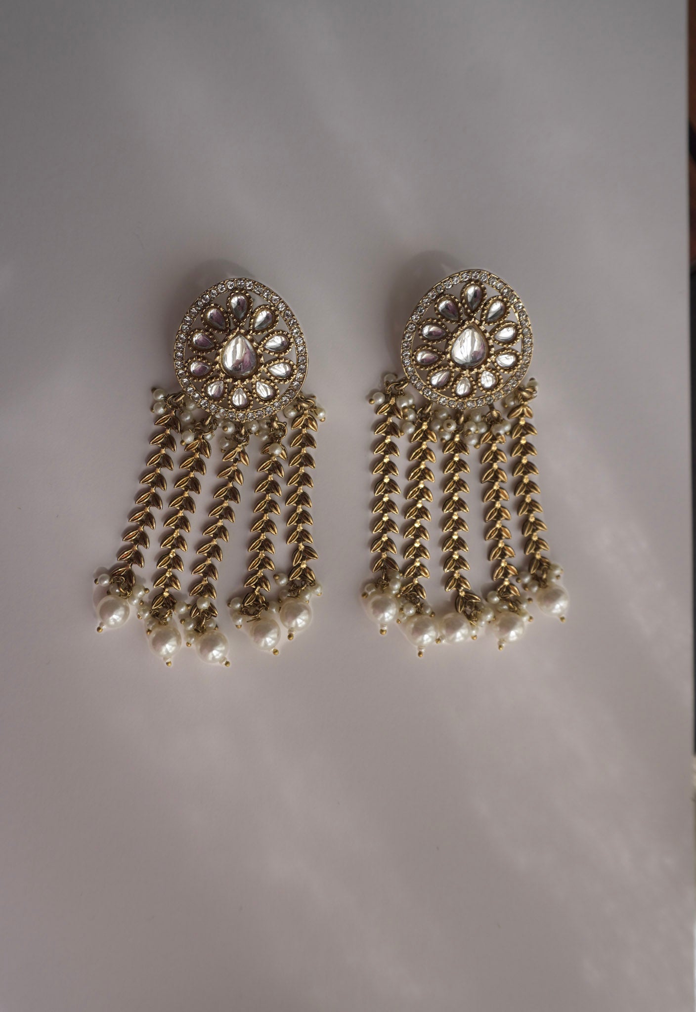 Aarini Polki Pearl Tassel Earrings
