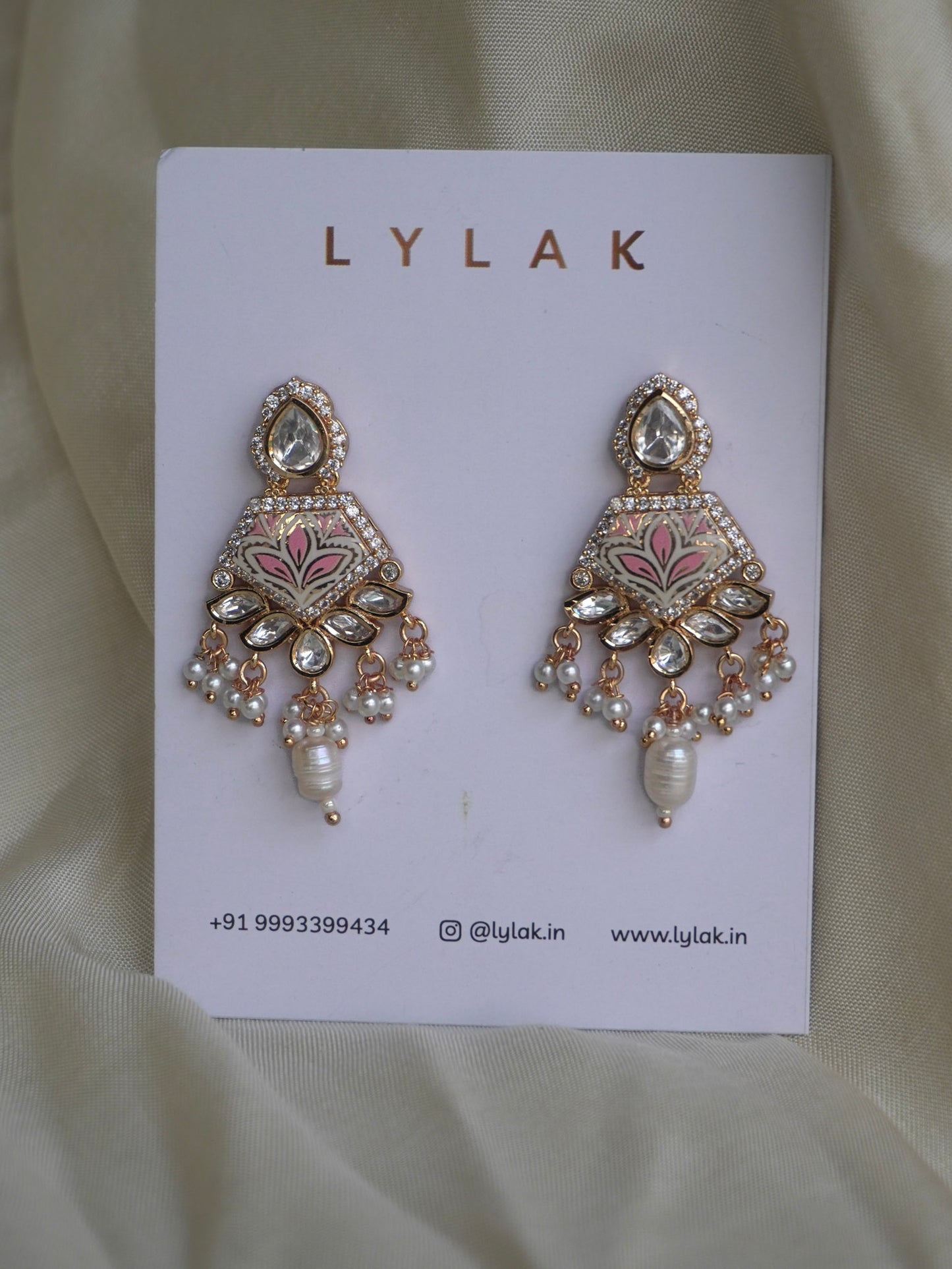 Elina Ivory & Pink Meenakari Polki Earrings