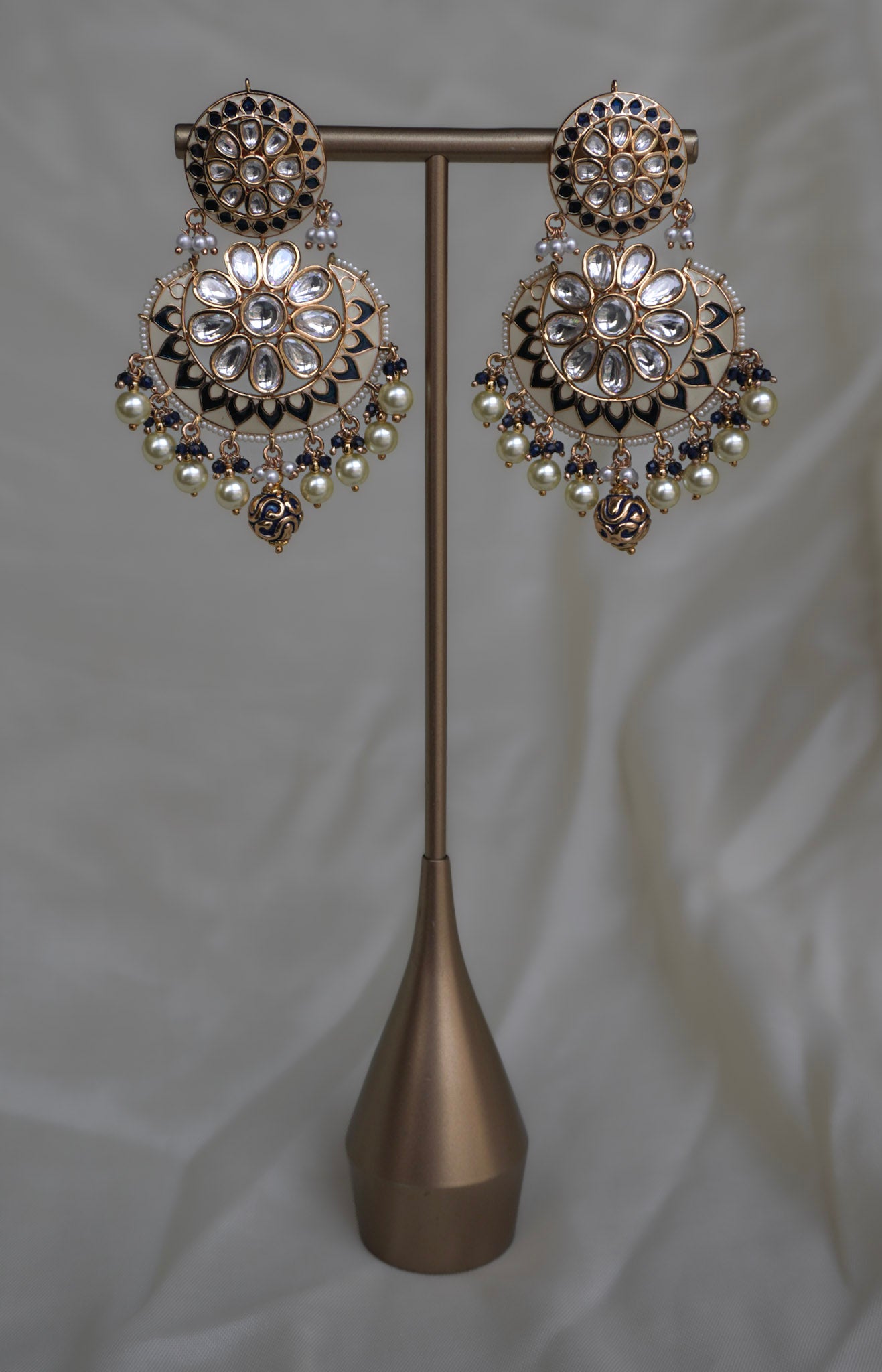 Blue Meenakari Polki Chandbaali Earrings