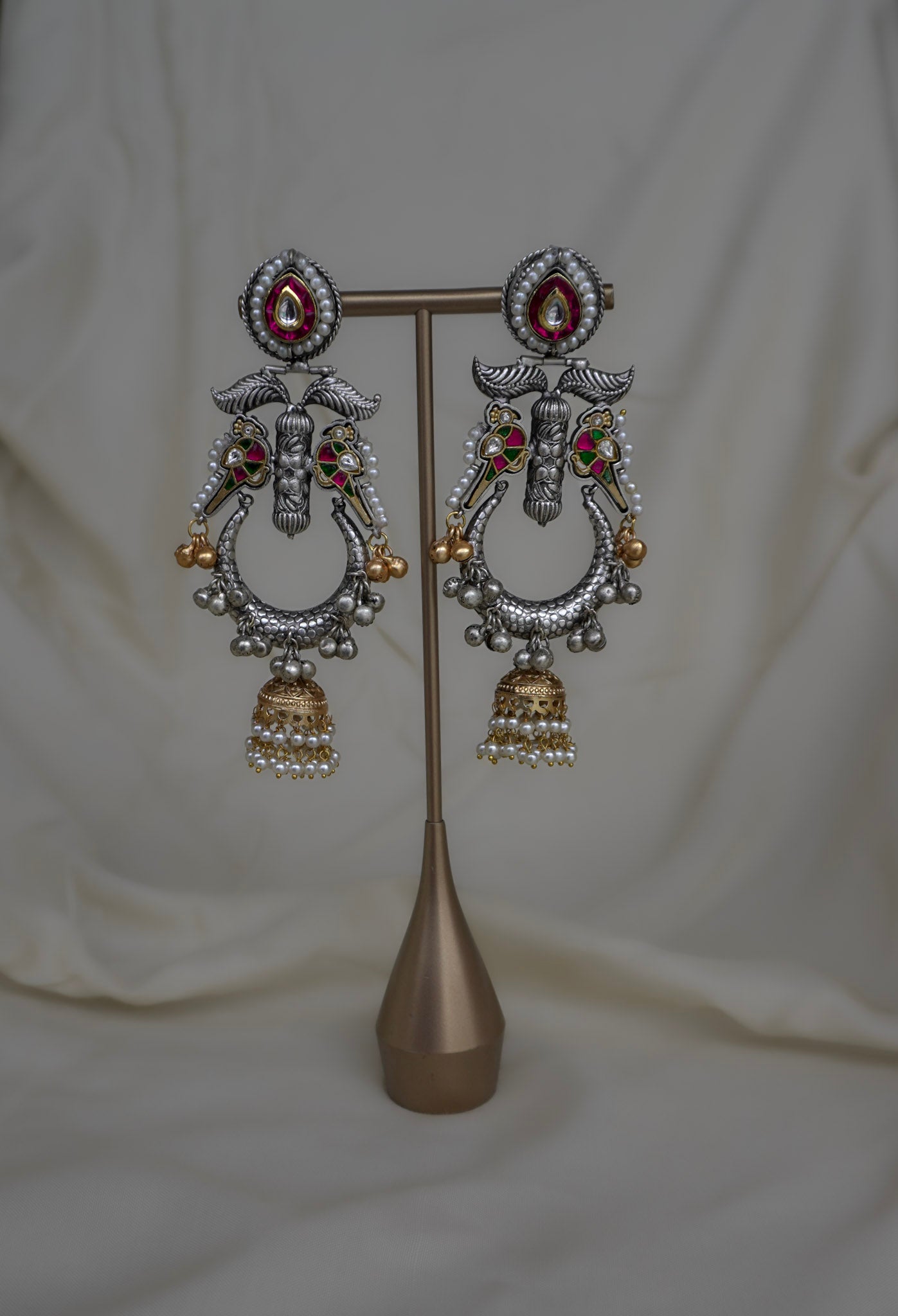 Oxidised Peacock Jhumka Earrings