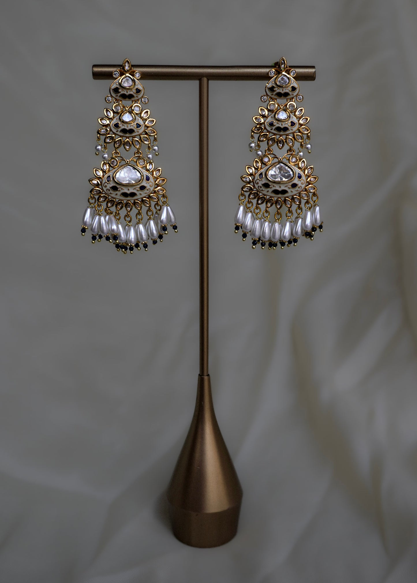 Blue Meenakari Layered Polki Earrings
