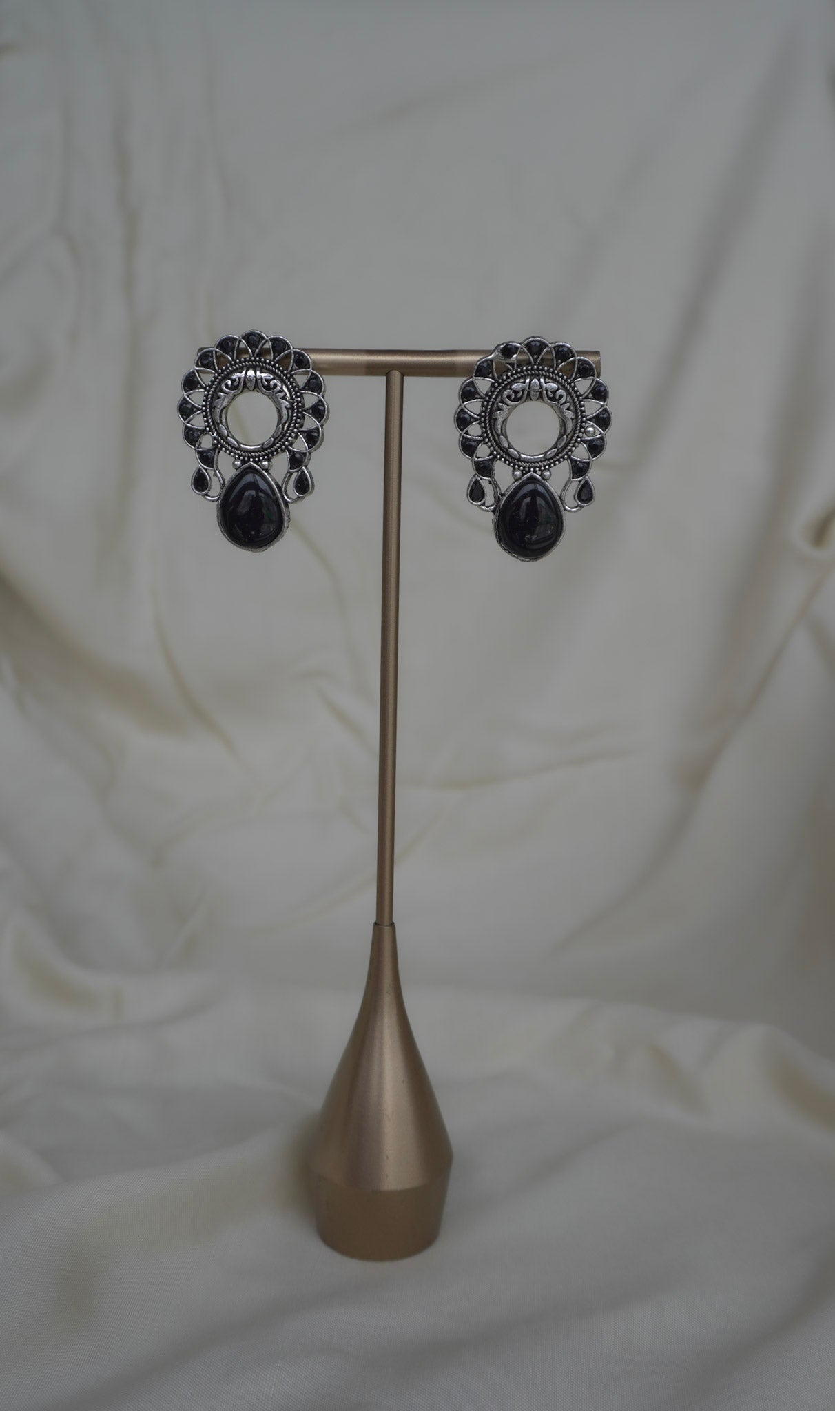 Oxidised Black Drop Stud Earrings