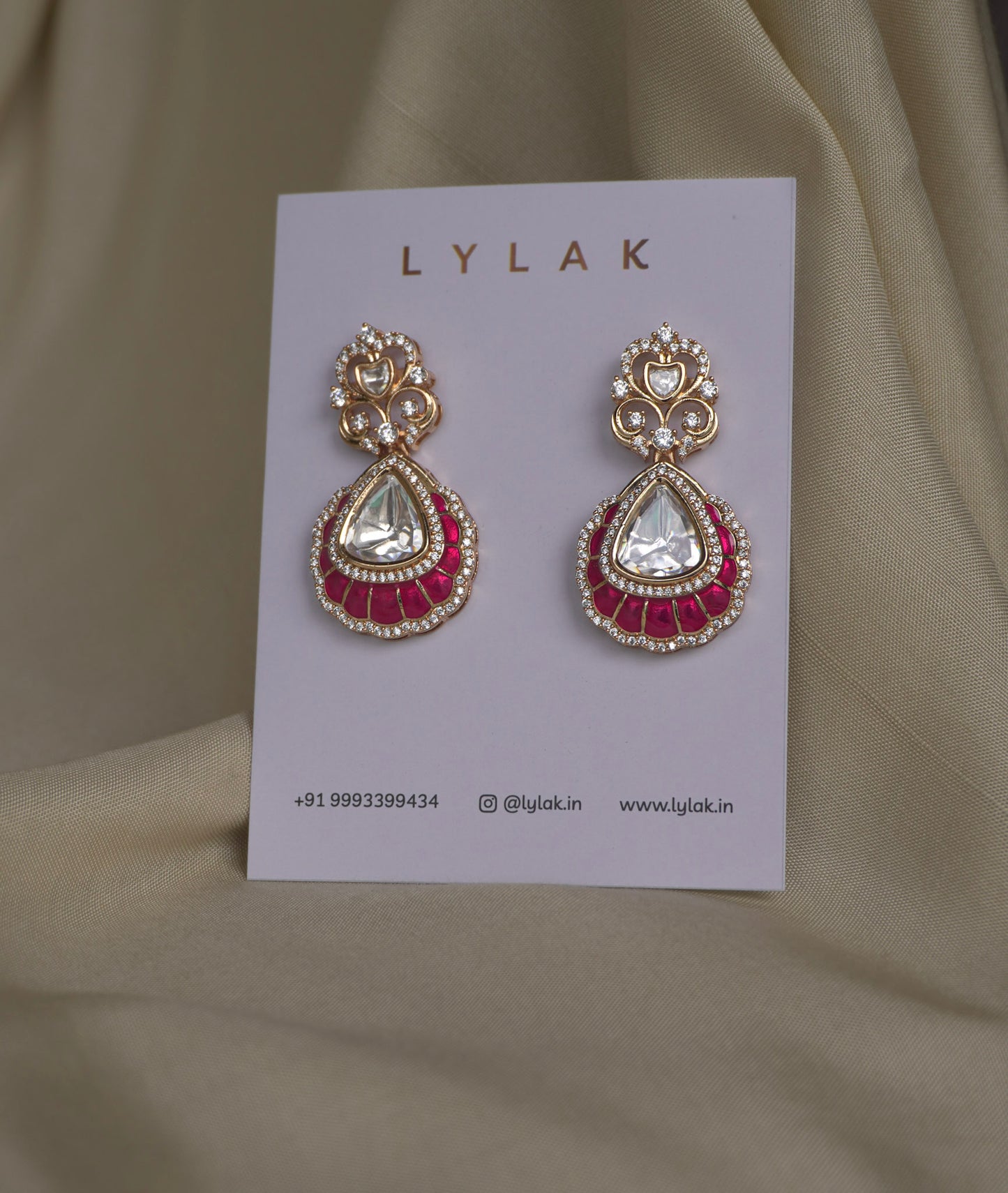 Inaaya Pink Polki Enamel Stud Earrings