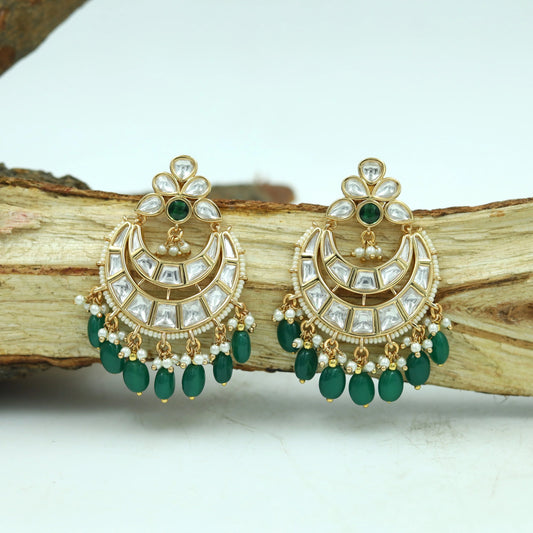 Polki Green Chandbali Earrings