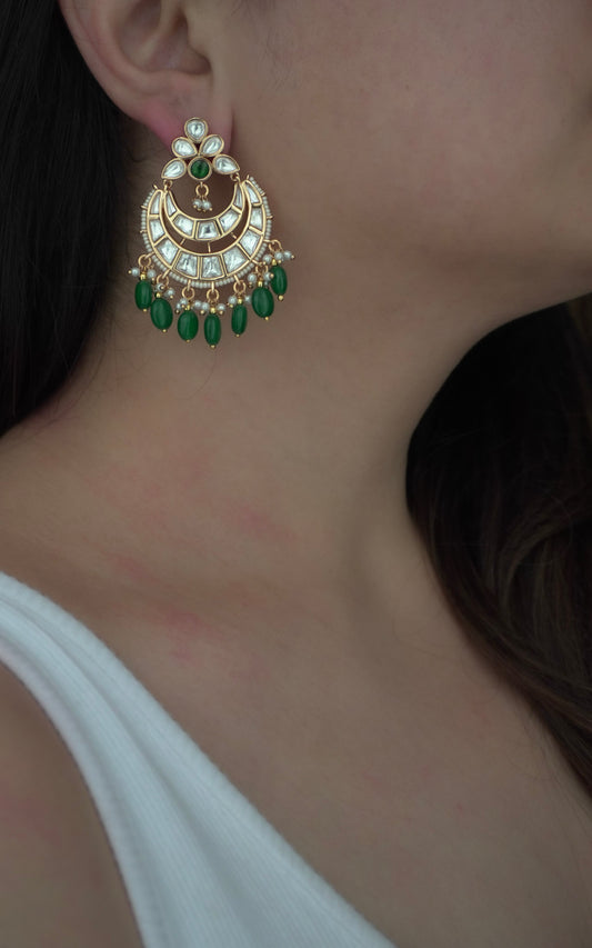 Polki Green Chandbali Earrings