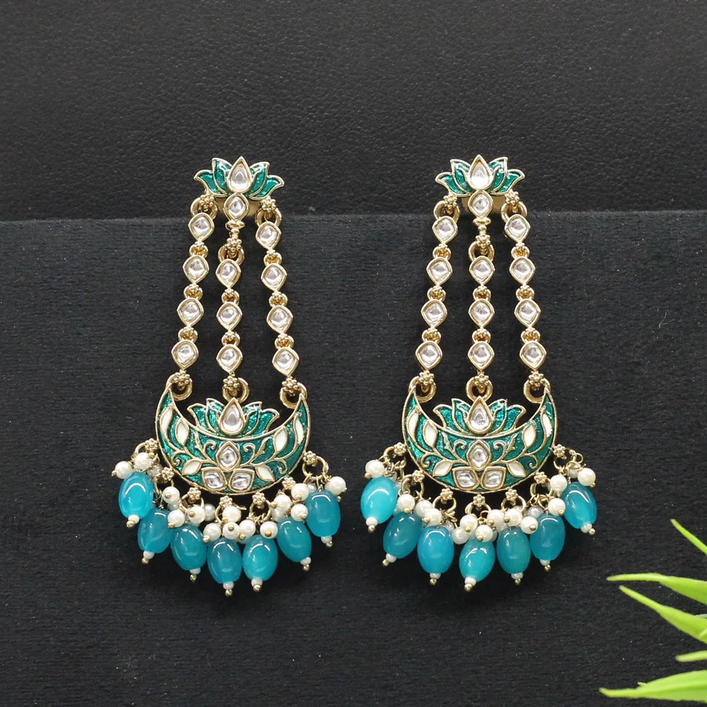 Blue Kamal Meenakari Earrings