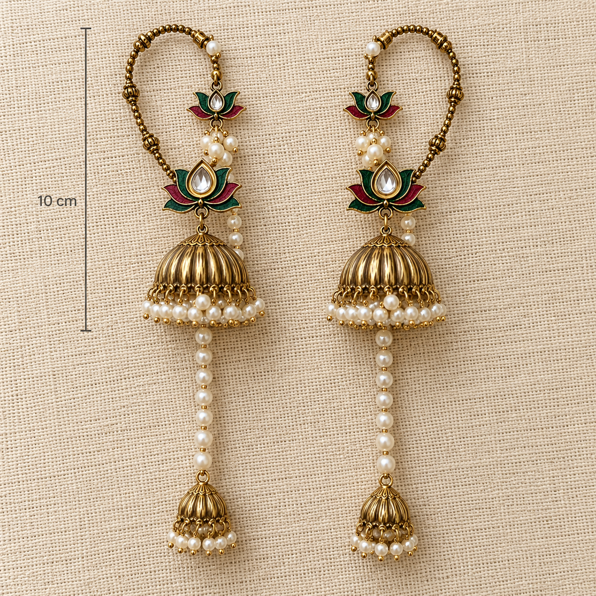 Multicolour Kamal Ear Cuff Jhumka Earrings