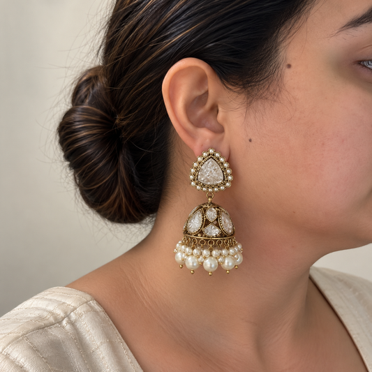 White Shahi Jhumka Earrings
