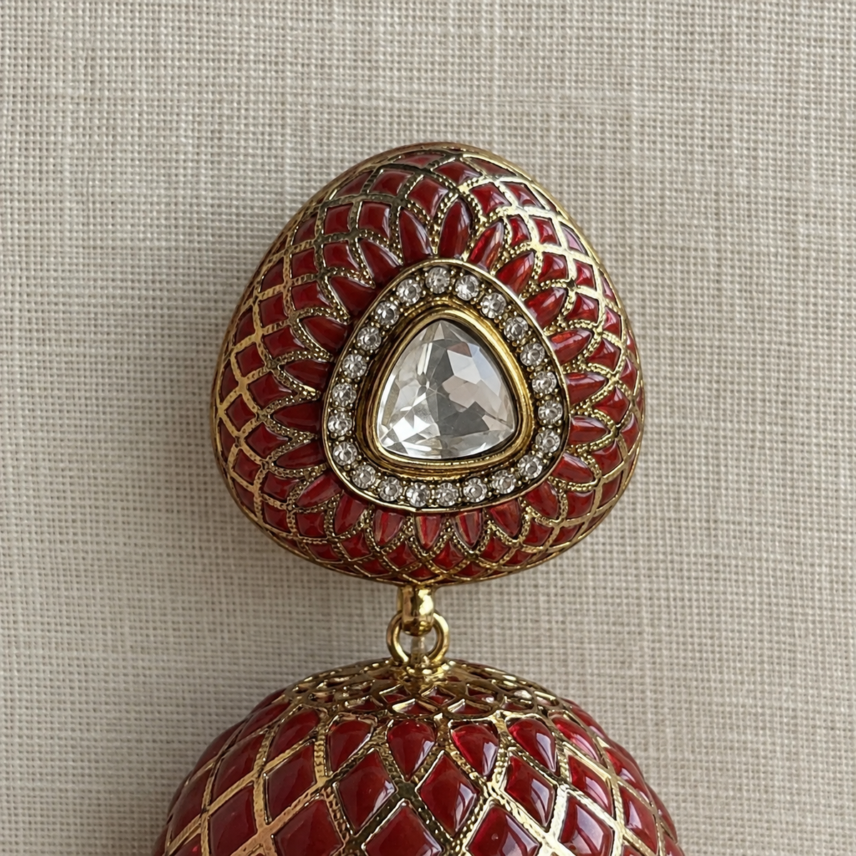 Ruby Jaali Jhumka Earrings with Detachable Ear Chains