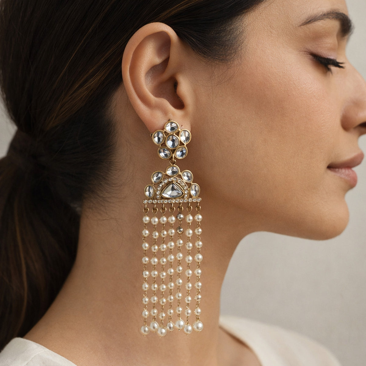 White Resha Tassel Earrings